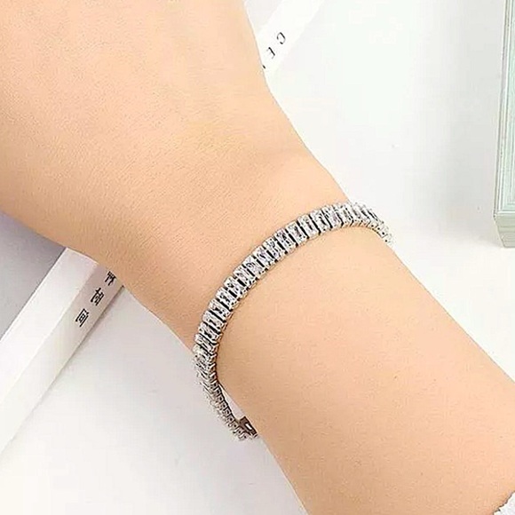 Sterling Silver Baguette Crystal Choker Rhinestone Necklace Matching Bra… - Picture 6 of 15